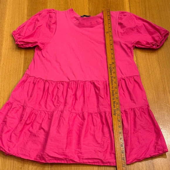 Zara Vibrant Pink Mini Dress With Ruffles Size Medium Cottagecore, Feminine - Picture 5 of 7